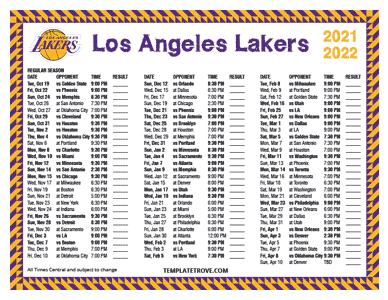 2021-22 Printable Los Angeles Lakers Schedule - Central Times