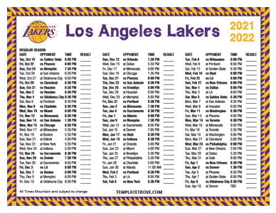 Los Angeles Lakers 2021-22 Printable Schedule - Mountain Times