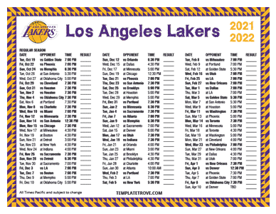 Los Angeles Lakers 2021-22 Printable Schedule - Pacific Times