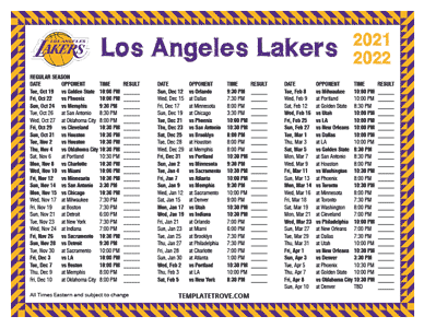 Los Angeles Lakers 2021-22 Printable Schedule