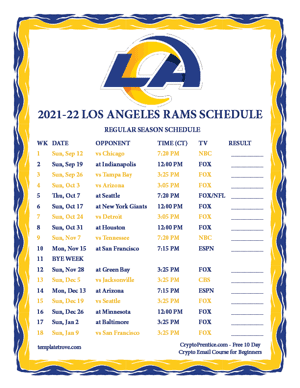 Los Angeles Rams 2021-22 Printable Schedule - Central Times