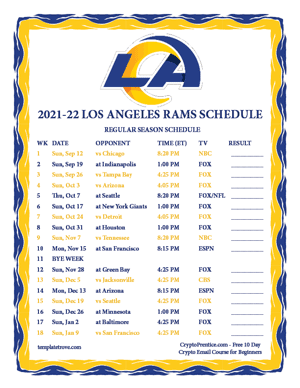 Los Angeles Rams 2021-22 Printable Schedule
