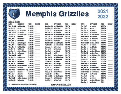 2021-22 Printable Memphis Grizzlies Schedule - Central Times