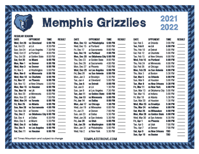 Memphis Grizzlies 2021-22 Printable Schedule - Mountain Times