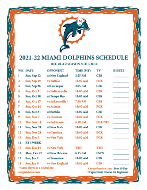 Miami Dolphins 2021-22 Printable Schedule - Mountain Times