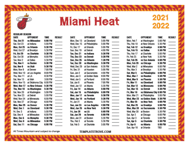 Miami Heat 2021-22 Printable Schedule - Mountain Times