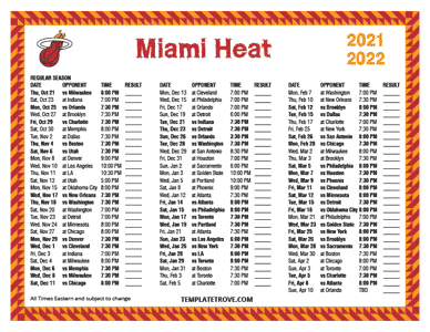 Miami Heat 2021-22 Printable Schedule