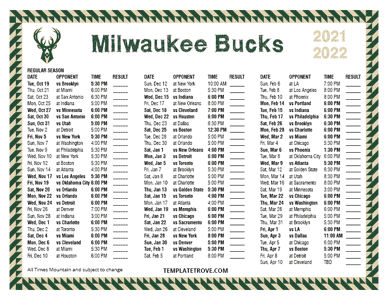 Milwaukee Bucks 2021-22 Printable Schedule - Mountain Times