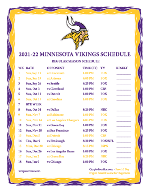Minnesota Vikings 2021-22 Printable Schedule