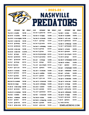 Nashville Predators 2021-22 Printable Schedule - Central Times