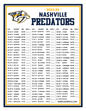 Nashville Predators 2021-22 Printable Schedule