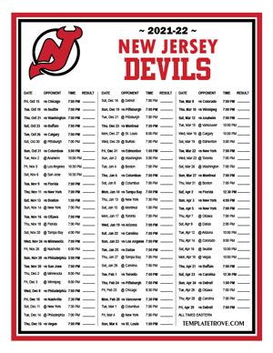 New Jersey Devils 2021-22 Printable Schedule