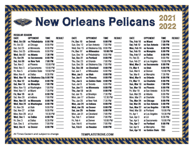 New Orleans Pelicans 2021-22 Printable Schedule