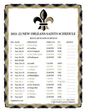 Printable 2021-2022 New Orleans Saints Schedule