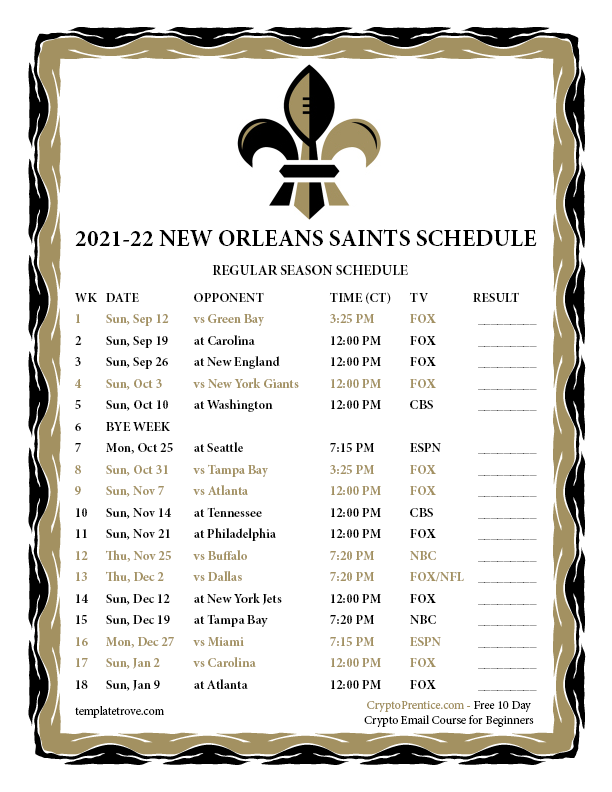 new orleans saints calendar 2022