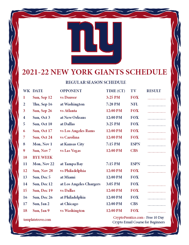 ny giants pre season schedule 2022