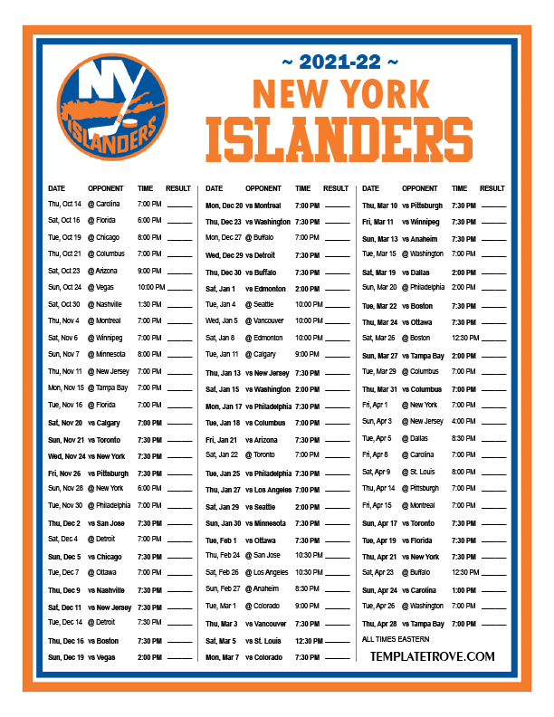 Printable 2021 2022 New York Islanders Schedule Printable 2021 2022 New York Islanders Schedule