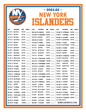 New York Islanders 2021-22 Printable Schedule - Pacific Times