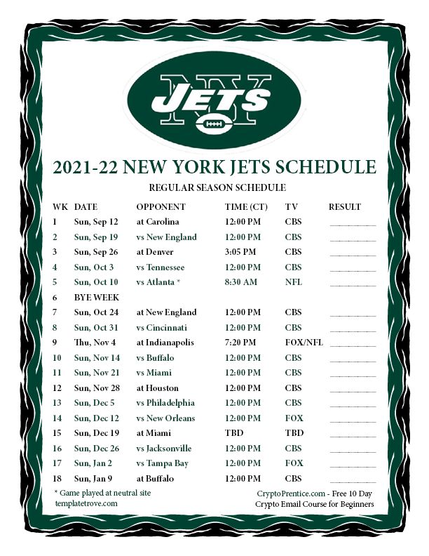 Jets Schedule 2022 21 Printable 2021-2022 New York Jets Schedule