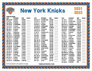 New York Knicks 2021-22 Printable Schedule