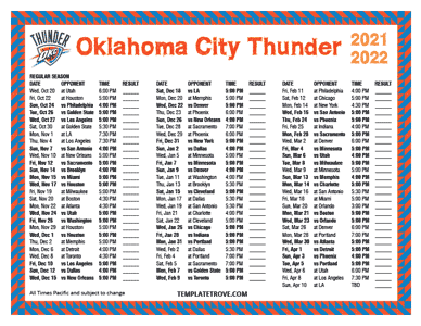 Oklahoma City Thunder 2021-22 Printable Schedule - Pacific Times