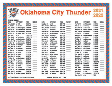 Oklahoma City Thunder 2021-22 Printable Schedule