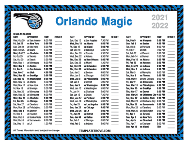 Orlando Magic 2021-22 Printable Schedule - Mountain Times