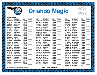 Orlando Magic 2021-22 Printable Schedule