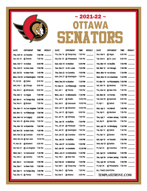 Ottawa Senators 2021-22 Printable Schedule