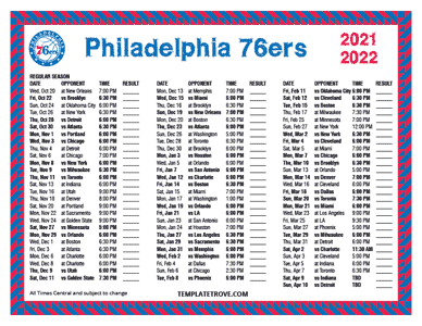 2021-22 Printable Philadelphia 76ers Schedule - Central Times