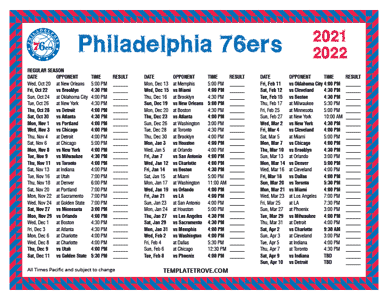 Philadelphia 76ers 2021-22 Printable Schedule - Pacific Times