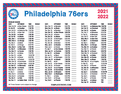 Philadelphia 76ers 2021-22 Printable Schedule