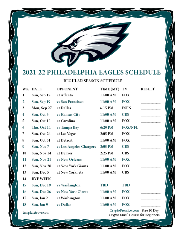 Printable 20212022 Philadelphia Eagles Schedule