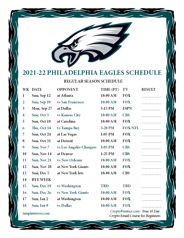 Philadelphia Eagles Calendar 2022 Printable 2021-2022 Philadelphia Eagles Schedule