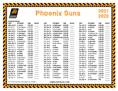 2021-22 Printable Phoenix Suns Schedule - Central Times