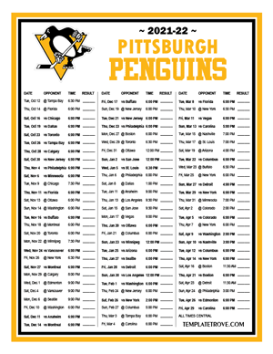 Pittsburgh Penguins 2021-22 Printable Schedule - Central Times