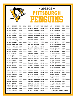 Pittsburgh Penguins 2021-22 Printable Schedule - Mountain Times