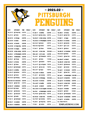 Pittsburgh Penguins 2021-22 Printable Schedule - Pacific Times