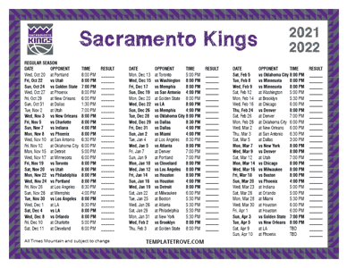 Sacramento Kings 2021-22 Printable Schedule - Mountain Times