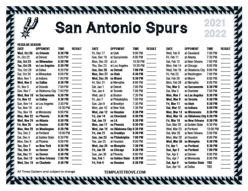 Printable Spurs Schedule 2021 Customize And Print
