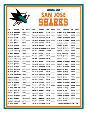 San Jose Sharks 2021-22 Printable Schedule - Central Times