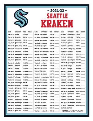 Seattle Kraken 2021-22 Printable Schedule