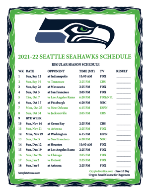 Seattle Seahawks 2021-22 Printable Schedule - Mountain Times