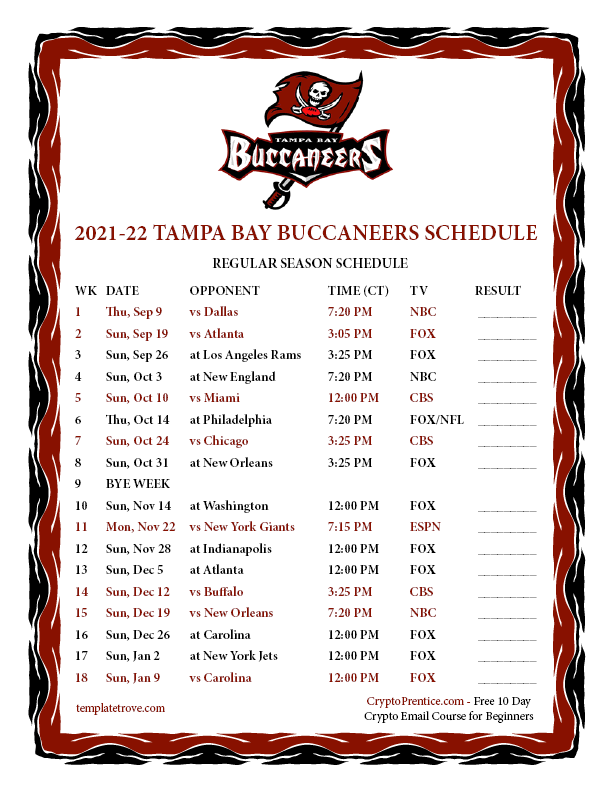 buccaneers schedule this weekend