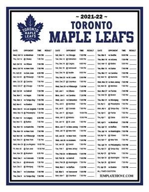 Toronto Maple Leafs 2021-22 Printable Schedule