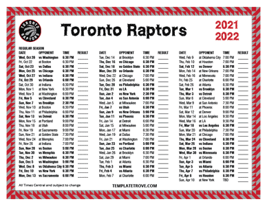 2021-22 Printable Toronto Raptors Schedule - Central Times