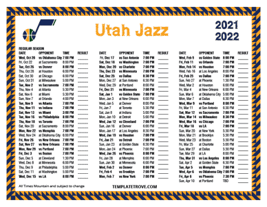 Utah Jazz 2021-22 Printable Schedule - Mountain Times