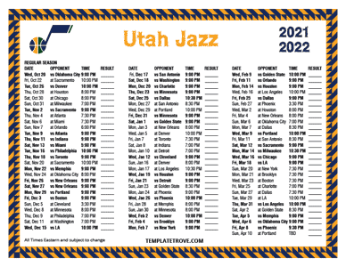 Utah Jazz 2021-22 Printable Schedule
