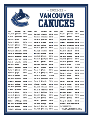 Vancouver Canucks 2021-22 Printable Schedule - Central Times