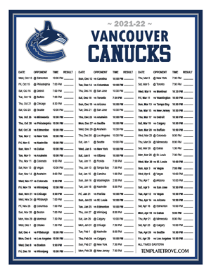 Vancouver Canucks 2021-22 Printable Schedule